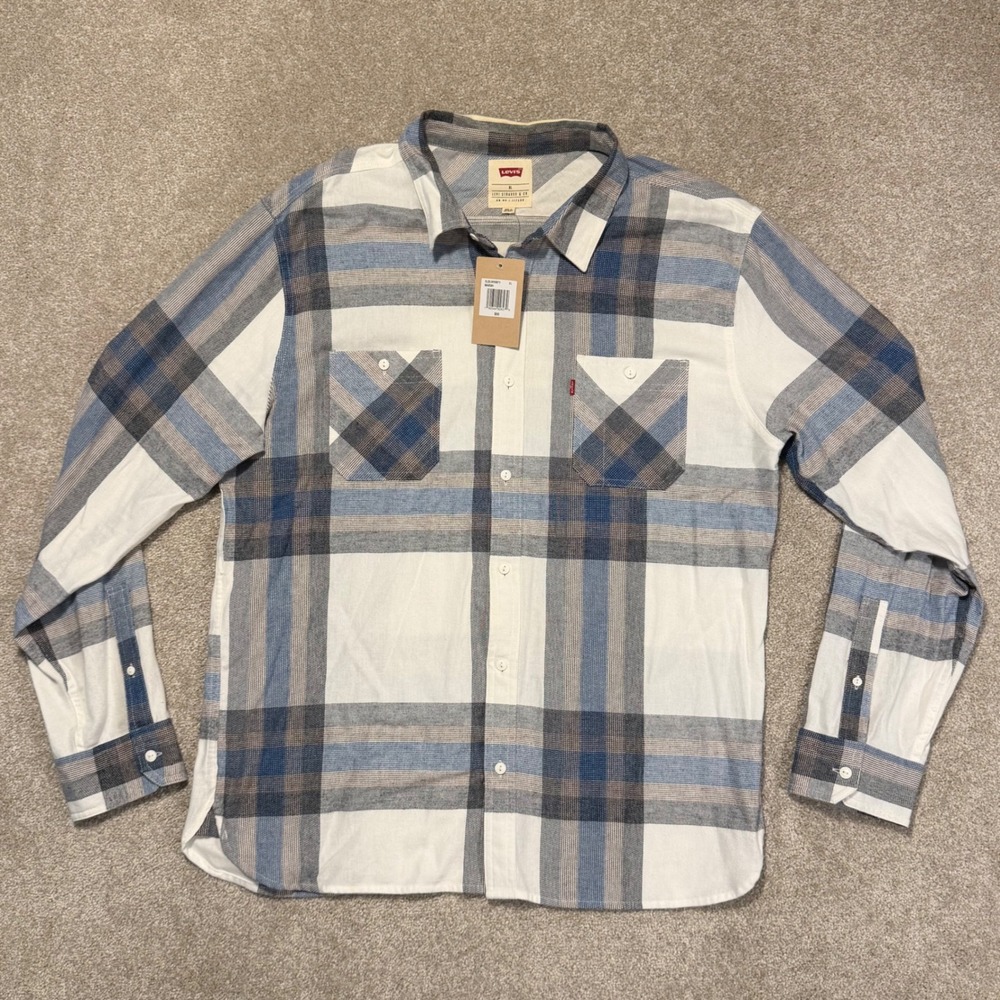 Levi's Shirt Mens XL Blue White Plaid Long Sleeve Marsh Button Up NWT‎